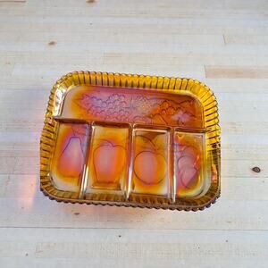 Vintage Indiana Glass Marigold Carnival Glass Divided Relish Tray | Iridescent